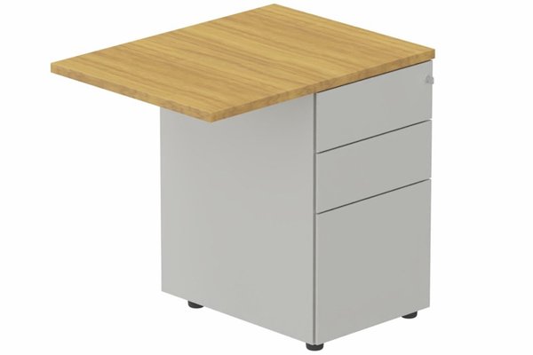Gamme K1 - Extensions - Plans droits - K1 Retour direct 60x80cm sur caisson porteur métal 3 tiroirs noyer/aluminium