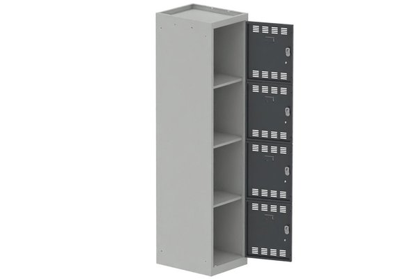 VESTIAIRES MULTICASES - 1 Colonne - Vestiaire multicases, 1 colonne L.40cm/4 cases, coffre gris clair/portes anthracite