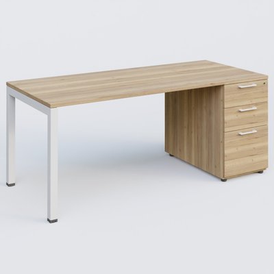 [Pas de famille] - [Pas de sous famille] - K3 Plateau droit 180x80 avec caisson porteur mélamine. Plateau ,caisson Chêne naturel et pietement Blanc