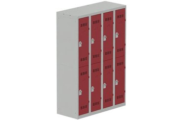 [Pas de famille] - [Pas de sous famille] - Vestiaire multicases 4 colonnes L,30cm 2 cases (fermeture cadenas) H,180xL,120xP,50cm coffre gris clair/portes rouge