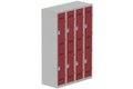 Vestiaire multicases 4 colonnes L,30cm 2 cases (fermeture cadenas) H,180xL,120xP,50cm coffre gris clair/portes rouge