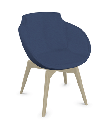 FAUTEUILS/POUFS - 4 pieds bois - Coco - Fauteuil 4 pieds bois naturel (W1). Tissu Int Synergy Bleu Nuit SY62 (S62) - Tissu Ext Synergy Bleu Nuit SY62 (S62)
