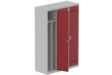 [Pas de famille] - [Pas de sous famille] - Vestiaire industrie salissante 3 portes (fermeture cadenas) H180xL120xP50cm coffre gris clair/ porte(s) rouge