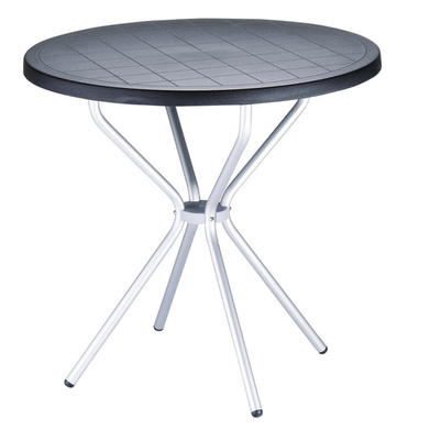 POLYPROPYLENE - TABLES  - MAJORQUE-Table plateau diamètre 80 cm en polypropylène recyclable , pieds 25 mm en aluminium anodisé -Finition plateau noir