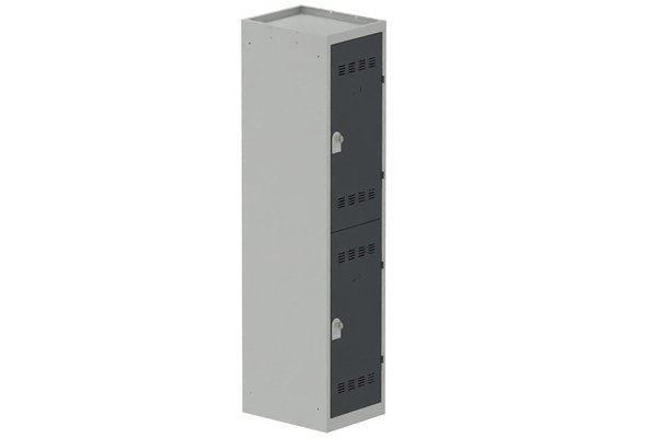 VESTIAIRES MULTICASES - 1 Colonne - Vestiaire multicases, 1 colonne L.40cm/2 cases, coffre gris clair/portes anthracite
