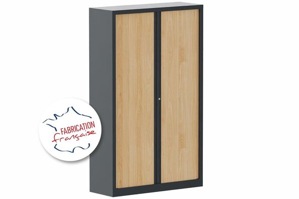 ARMOIRES A RIDEAUX - Largeur 120 cm - Armoire à rideaux grande profondeur H198xL120xP60cm 4 tablettes coffre anthracite/rideaux hêtre