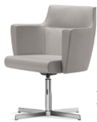 DIRECTION - Fauteuils - AMIRAL fauteuil fixe moyen dossier, revêtement vinyle SECRET coloris mastic, piétement 4 branches sur patins aluminium poli