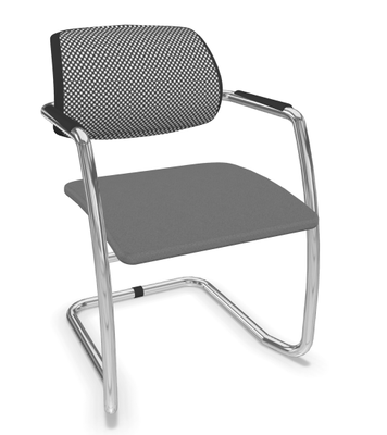 VISITEURS ET FONCTIONNELS - Luge - DIVA fauteuil dos résille. piétement luge chromé assise tissu BONDAI coloris gris clair dossier résille coloris noir