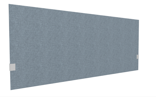 PANNEAUX ECRANS POUR BUREAU DROIT SOLO - Pour bureaux largeur 160 cm - SECRET Panneau-écran acoustique H74cm pour poste solo L.160cm. 2 faces tissu STEP coloris bleu chiné. pinces de fixation réglables en hauteur coloris aluminium