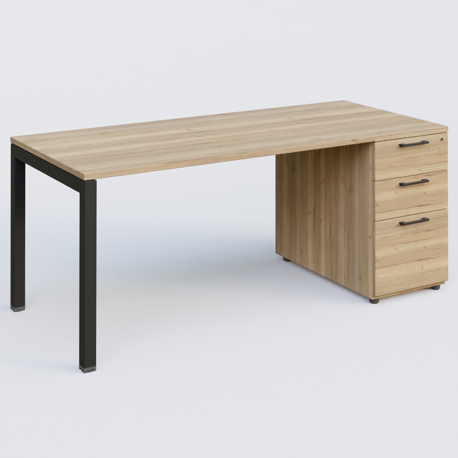 K3 Plateau droit 180x80 avec caisson porteur mélamine. Plateau ,caisson Chêne naturel et pietement Noir Mat