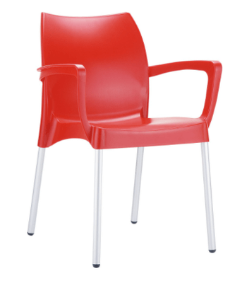 POLYPROPYLENE - FAUTEUILS  - RHODES- Fauteuil empilable  en polypropylène structure en aluminium anodisè -Finition assise rouge
