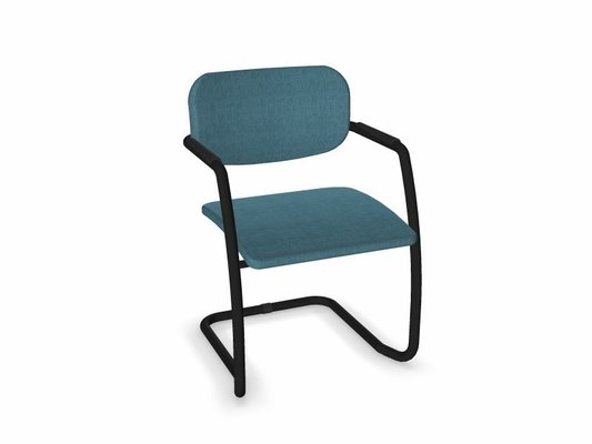 VISITEURS ET FONCTIONNELS - Luge - DIVA fauteuil dos tissu. piétement luge laqué noir assise et dossier tissu BERTA coloris bleu