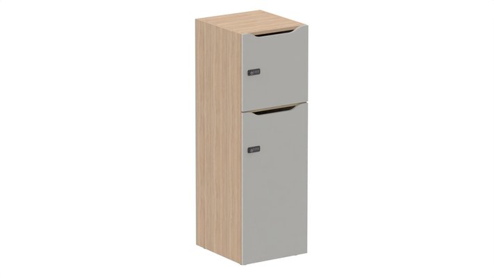 CASIERS - 2 cases - Meuble à cases H.137xL.45xP.50cm - 2 cases : 1 x H86cm (en bas) + 1 x H43cm. portes avec découpe en partie haute. serrure à code