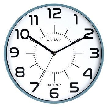 HORLOGES - Silencieuse - TICTAC Pendule diamètre 28cm, silencieuse, lisible à 30m, fond blanc, cadre bleu
