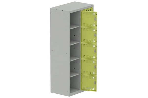 [Pas de famille] - [Pas de sous famille] - Vestiaire multicases 2 colonnes L,40cm 5 cases (fermeture cadenas) H,180xL,80xP,50cm coffre gris clair/portes anis