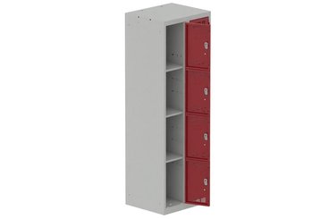 [Pas de famille] - [Pas de sous famille] - Vestiaire multicases 2 colonnes L,30cm 4 cases (fermeture cadenas) H,180xL,60xP,50cm coffre gris clair/portes rouge