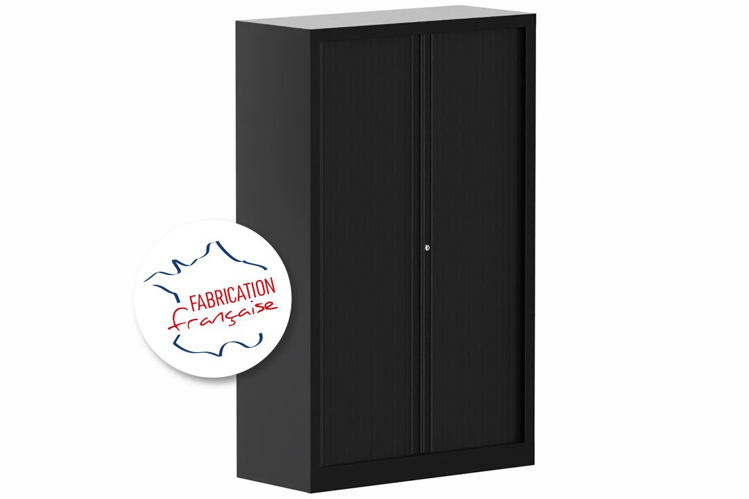 Armoire à rideaux H160xL100cm 3 tablettes coffre noir/rideaux noir - sur délai