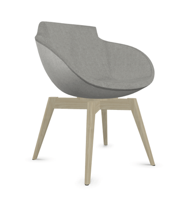FAUTEUILS/POUFS - 4 pieds bois - Coco - Fauteuil 4 pieds bois naturel (W1). Tissu Int Synergy Gris SY16 (S16) - Tissu Ext Synergy Gris Clair SY08 (S08)