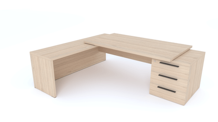 Gamme X5 - Tables de Bureau avec retour - X5- Plan Manager 180x90cm sur caisson XXL 3 tiroirs avec retour mur débordant (encombrement 236x200cm) -Finitions = Plateau : Chêne (CE) / Caisson : Chêne (CE), coloris noir