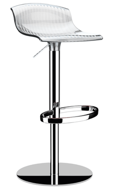 POLYPROPYLENE - TABOURETS  - LAS VEGAS-Tabouret pivotant  réglable en hauteur par piston à gaz , base et colonne en acier inoxydable, assise en polycarbonate recyclable finition: transparent 