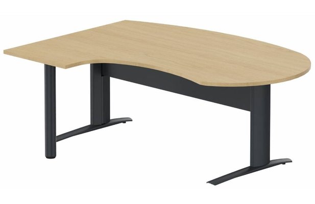 Gamme K1 - Plans compacts - K1 Voile de fond Métal - Plan compact 90° asymétrique Manager 190x141x104/60cm sur pied de soutien - retour à gauche -Finitions : PLATEAUX: CHENE (CE) / PIETEMENTS: ANTHRACITE (AN)