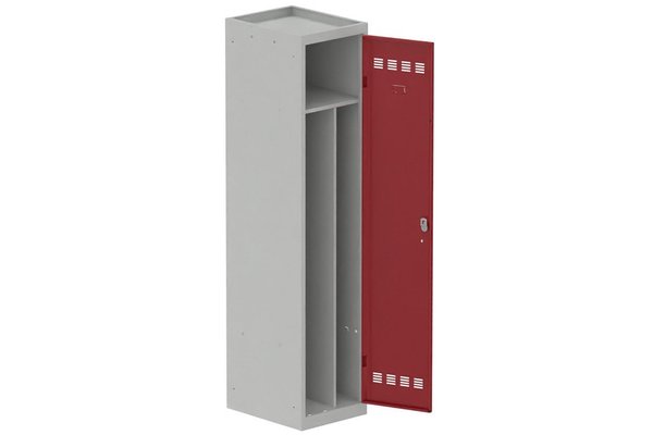 [Pas de famille] - [Pas de sous famille] - Vestiaire industrie salissante 1 porte (fermeture cadenas) H180xL40xP50cm coffre gris clair/ porte(s) rouge