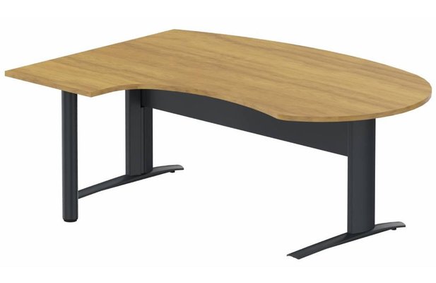 Gamme K1 - Plans compacts - K1 Voile de fond Métal - Plan compact 90° asymétrique Manager 190x141x104/60cm sur pied de soutien - retour à gauche -Finitions : PLATEAUX: NOYER (NO) / PIETEMENTS: ANTHRACITE (AN ) / 