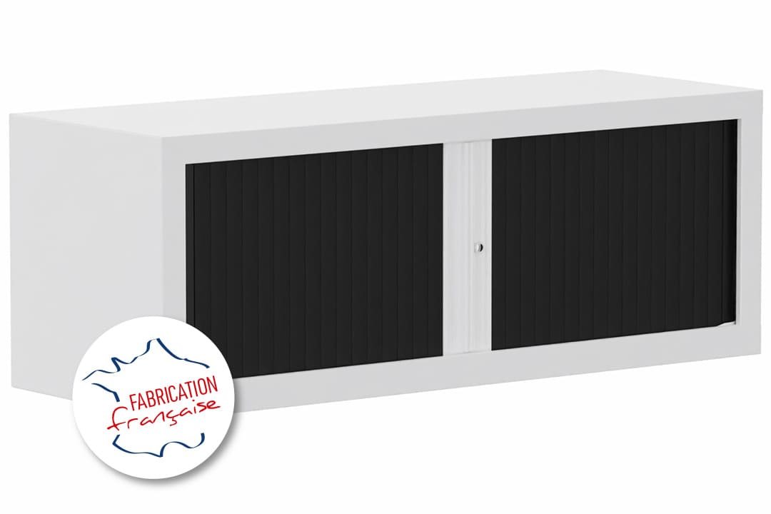 Armoire rehausse H44xL120cm coffre blanc/rideaux noir