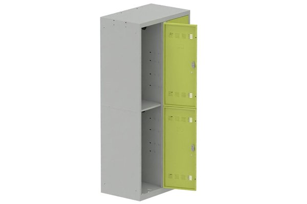 [Pas de famille] - [Pas de sous famille] - Vestiaire multicases 2 colonnes L,40cm 2 cases (fermeture cadenas) H,180xL,80xP,50cm coffre gris clair/portes anis