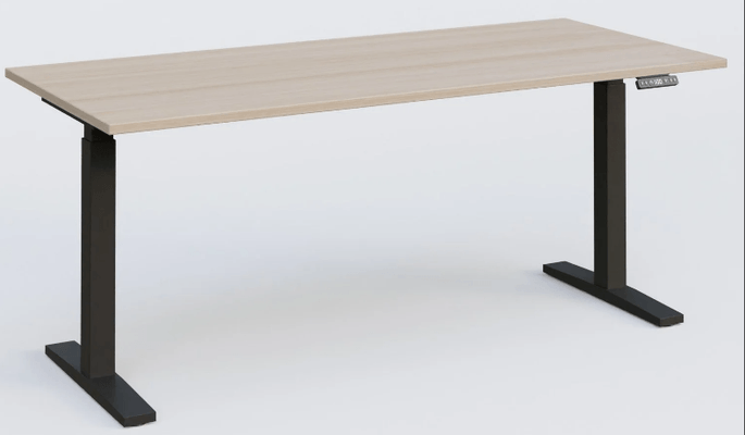 [Pas de famille] - [Pas de sous famille] - K_PRO2 Poste solo RH 70-120 cm . Plateau 200*80 épaisseur 25mm. coloris acacia, pieds noirs