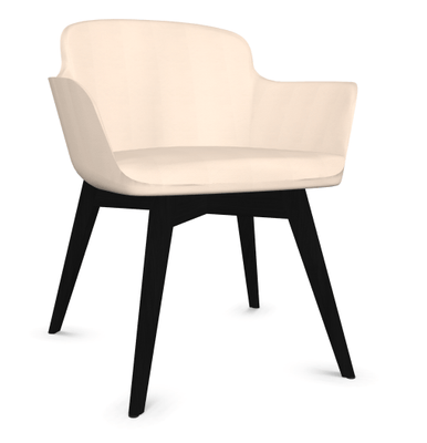 FAUTEUILS/POUFS - Napoléon - NAPOLEON Siège Lounge coque polyuréthane moulée tapissée peau synthétique ivoire, pieds noirs
