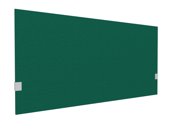 PANNEAUX ECRANS POUR BUREAU DROIT SOLO - Pour bureaux largeur 140 cm - SECRET Panneau-écran acoustique H74cm pour poste solo L.140cm. 2 faces tissu SYNERGY coloris vert foncé. pinces de fixation réglables en hauteur coloris aluminium
