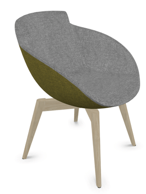 FAUTEUILS/POUFS - 4 pieds bois - Coco - Fauteuil 4 pieds bois naturel (W1). Tissu Int Step Gris clair (L12) - Tissu Ext Step Vert (L08)