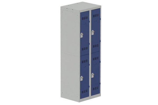 VESTIAIRES MULTICASES - 2 Colonnes - Vestiaire multicases, 2 colonnes L.60 cm/4 cases, coffre gris clair/portes bleu foncé