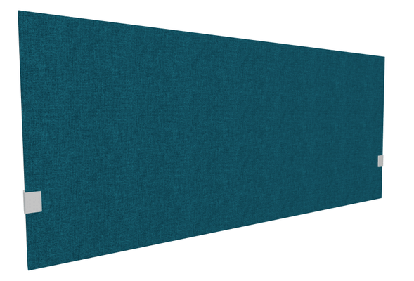 PANNEAUX ECRANS POUR BUREAU DROIT SOLO - Pour bureaux largeur 160 cm - SECRET Panneau-écran acoustique H74cm pour poste solo L.160cm. 2 faces tissu STEP coloris bleu turquoise chiné. pinces de fixation réglables en hauteur coloris aluminium