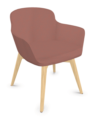 FAUTEUILS/POUFS - 4 pieds bois - NAPOLEON fauteuil 4 pieds bois frêne massif naturel, tissu Synergie mélange de rose