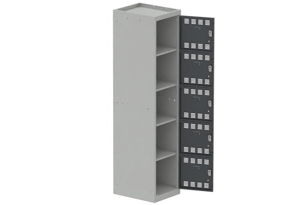 VESTIAIRES MULTICASES - 1 Colonne - Vestiaire multicases, 1 colonne L.40cm/5 cases, coffre gris clair/portes anthracite