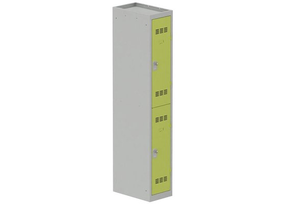 [Pas de famille] - [Pas de sous famille] - Vestiaire multicases 1 colonne L,30cm 2 cases (fermeture cadenas) H,180xL,30xP,50cm coffre gris clair/portes anis