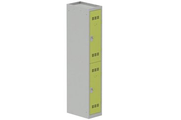 [Pas de famille] - [Pas de sous famille] - Vestiaire multicases 1 colonne L,30cm 2 cases (fermeture cadenas) H,180xL,30xP,50cm coffre gris clair/portes anis
