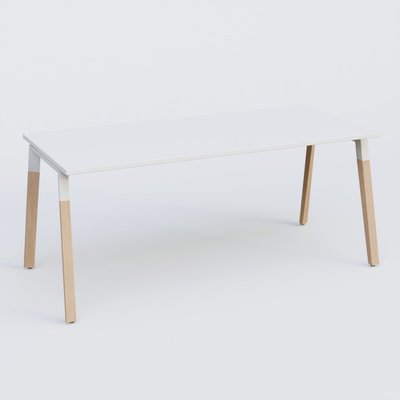 Gamme K8 Wood - Plans droits - Bureau de la gamme K8 Wood 160x80 , plateau blanc , structure blanc / hêtre.