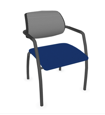 VISITEURS ET FONCTIONNELS - 4 Pieds - DIVA fauteuil dos résille. 4 pieds chromés. assise tissu BONDAI coloris bleu dossier résille coloris noir