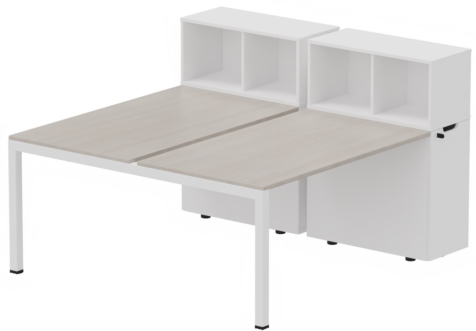 K3 Bench départ avec niche sur rangement personnel 156x80cm encombrement 156x165cm, plateau acacia, structure blanc