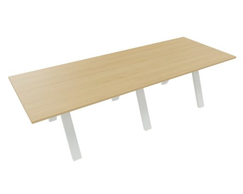 [Pas de famille] - [Pas de sous famille] - TABLE RECTANGULAIRE 2 PLATEAUX 280X120CM SUR STRUCTURE X3 MEETING. Plateau Chêne clair et piètement Blanc.