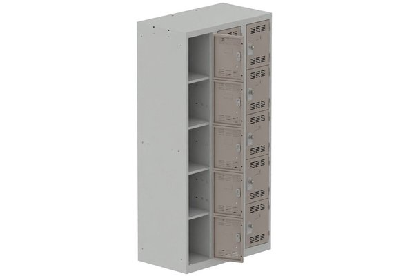 [Pas de famille] - [Pas de sous famille] - Vestiaire multicases 3 colonnes L,30cm 5 cases (fermeture cadenas) H,180xL,90xP,50cm coffre gris clair/portes basalte