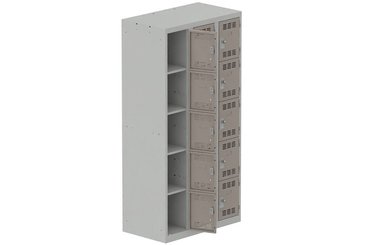 [Pas de famille] - [Pas de sous famille] - Vestiaire multicases 3 colonnes L,30cm 5 cases (fermeture cadenas) H,180xL,90xP,50cm coffre gris clair/portes basalte