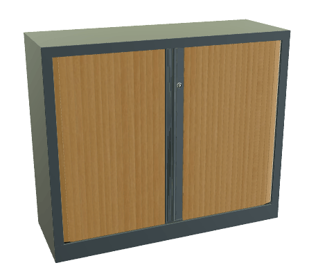 Armoire à rideaux H100xL120cm 2 tablettes coffre noir / rideaux hêtre
