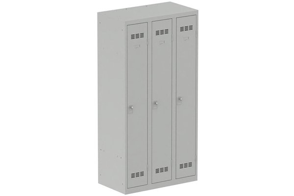 [Pas de famille] - [Pas de sous famille] - Vestiaire industrie propre 3 portes (fermeture cadenas) H180xL90xP50cm coffre gris clair/ porte(s) gris clair
