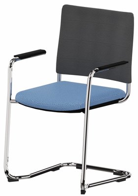 VISITEURS ET FONCTIONNELS - Luge - ZEN mesh visiteur - Chaise Piétement luge avec accotoirs chrome (CH).Assise tissu et dossier résille Step Bleu gris (L06)