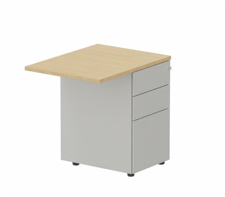 Gamme K2 - Extensions - Plans droits - K2- Retour direct 80x60 sur caisson métal HB 3 tiroirs - Finitions = Plateau : Chêne (CE) / caisson : Aluminium
