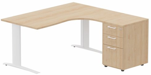 Gamme K1 - Plans compacts - Bureau retour à droite, caisson mélaminé, 160x162x80cm